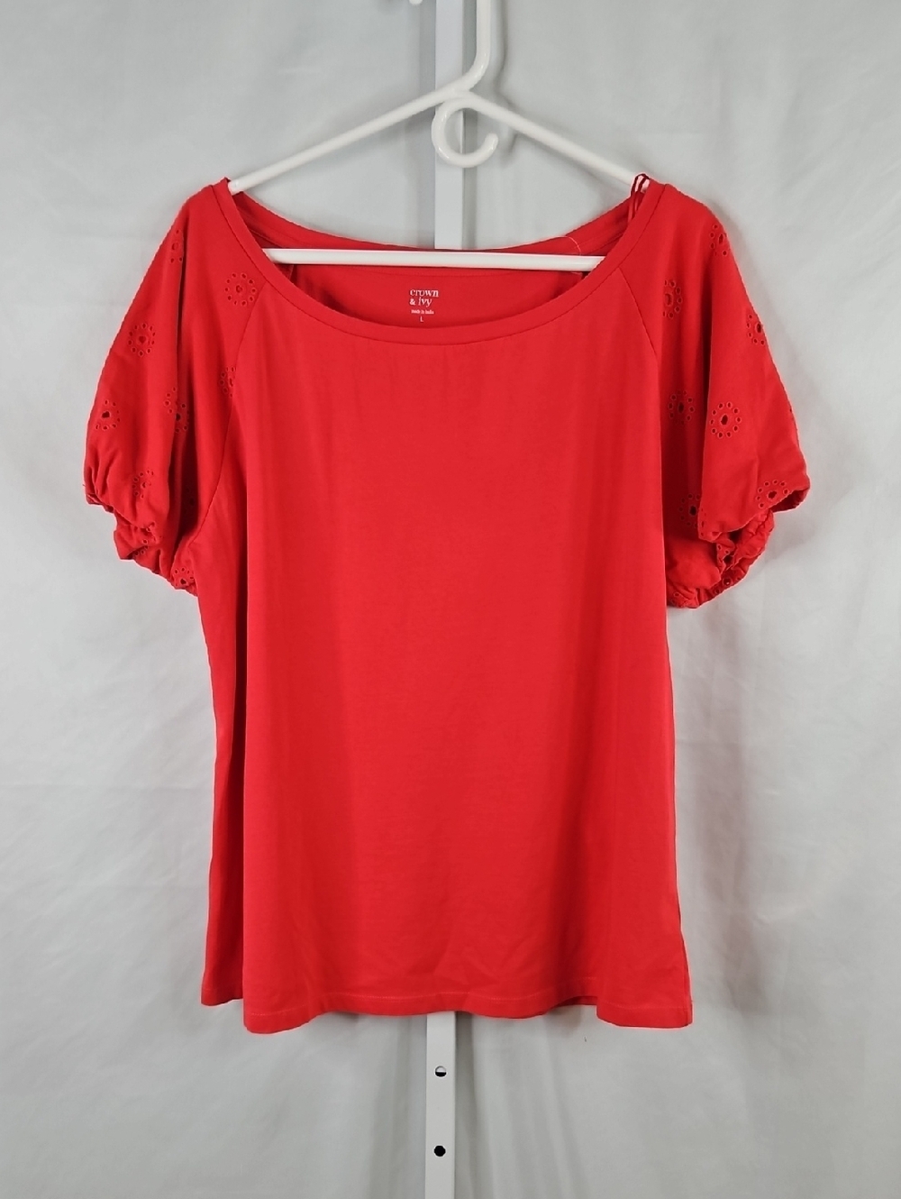 Crown & Ivy Coral Puff Sleeve T-Shirt Top Size Large NWT